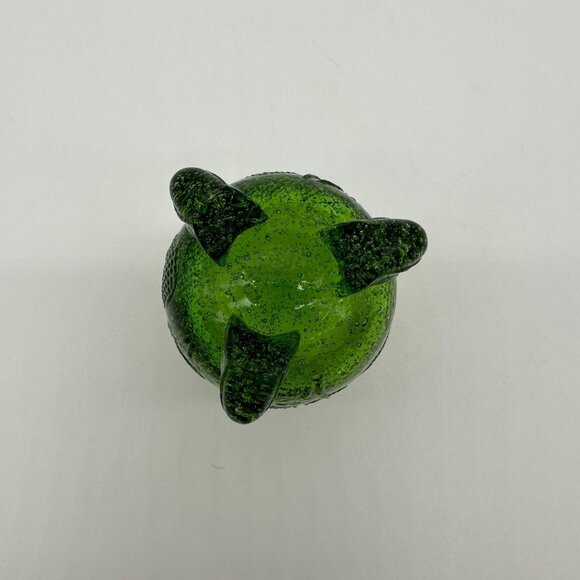 Vintage Green Glass Toothpick Holder 3 Footed Scalloped Edge Strawberry Cottage - Picture 7 of 9